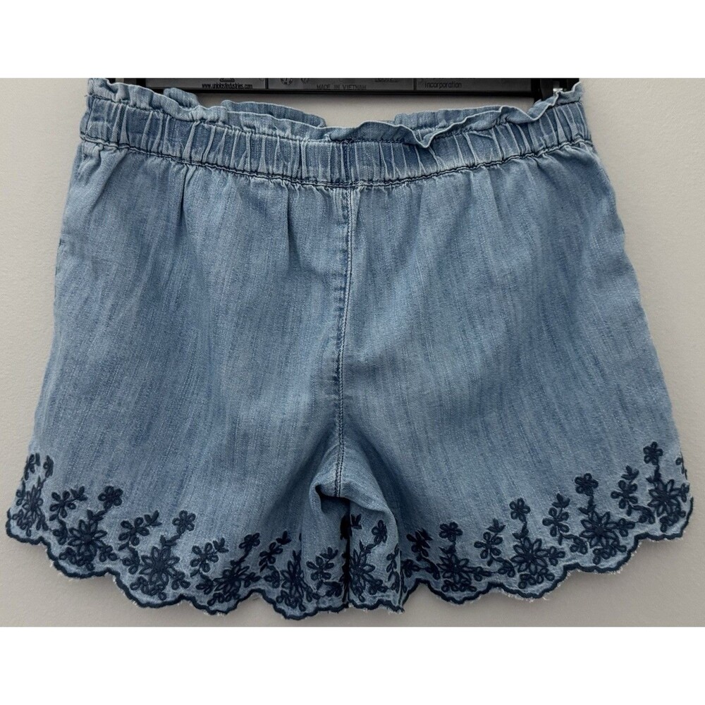 Gap Girl 10 Chambray Embroidered Scalloped Pull On Summer Shorts